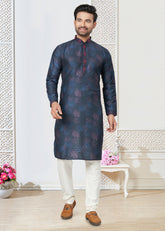Contrasting indian aspiring Printed khakhi on jacquard silk Mens kurta for wedding and other occasion comes with pajama
